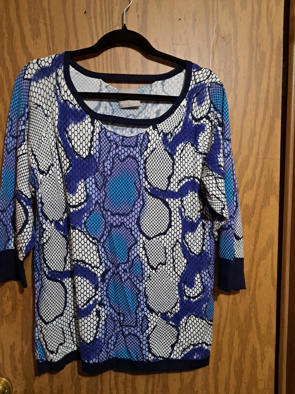 Blue Abstract Print 3/4 Sleeve Sweater - Evolution By Cyrus